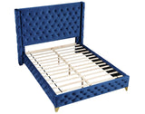 Oakdale Navy King Platform Bed with Tufted Velvet