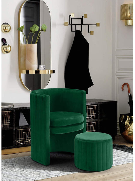 Seager Green Velvet Round Arm Chair with Ottoman - side view