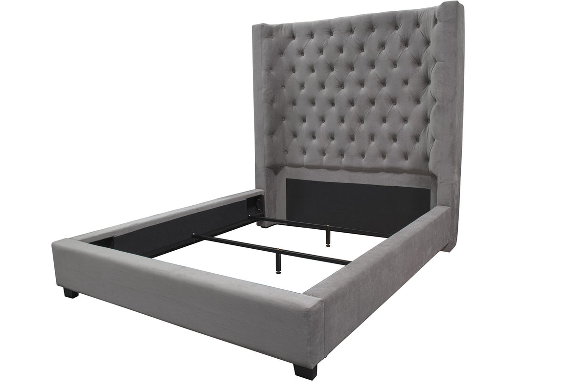 Jamie Upholstered Tower Contemporary Bed, King in Grey - detail view