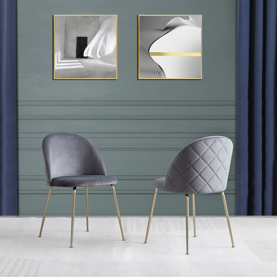 Tanisha Contemporary Dining Chair with Gold Legs - Set of 2 in Grey