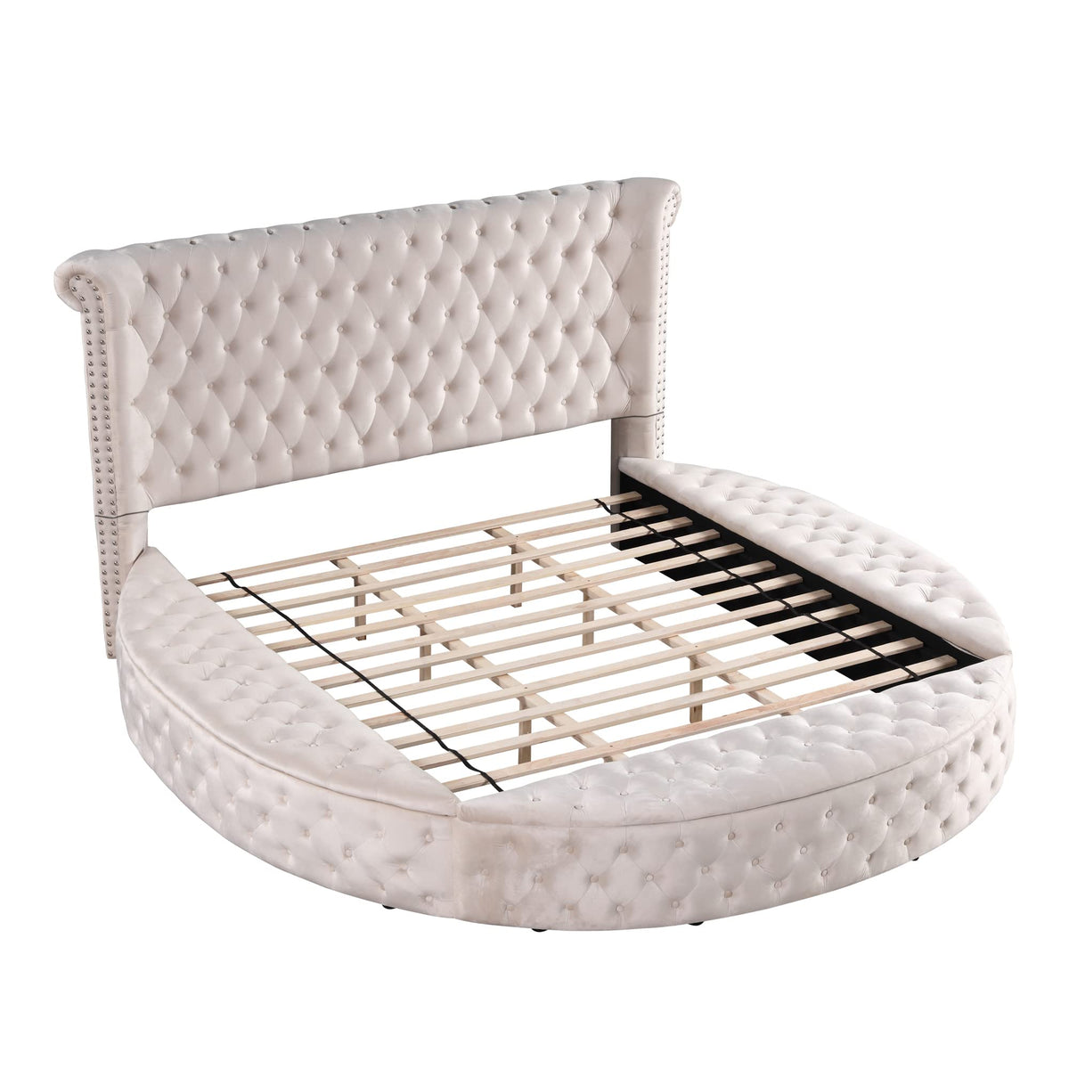 Lexi Round Velour Platform Bed, California King, Beige