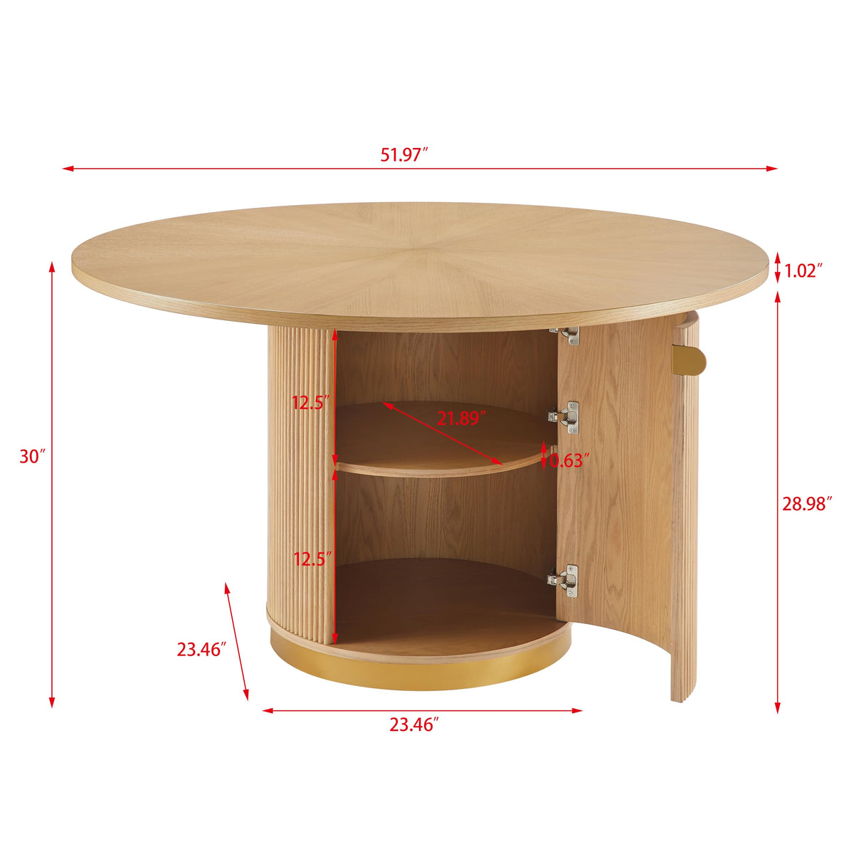 Tapelle 51" Round Storage Dining Table - side view - Natural