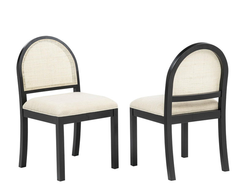 Daxon French Country Rattan Cane Back Dining Chairs, Set of 2 - Brown Wood Frame with Beige Padded Seat