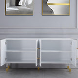 Quinn Contemporary Lacquer Sideboard, with Storage Acrylic/Gold Handles and Legs in White - detail view