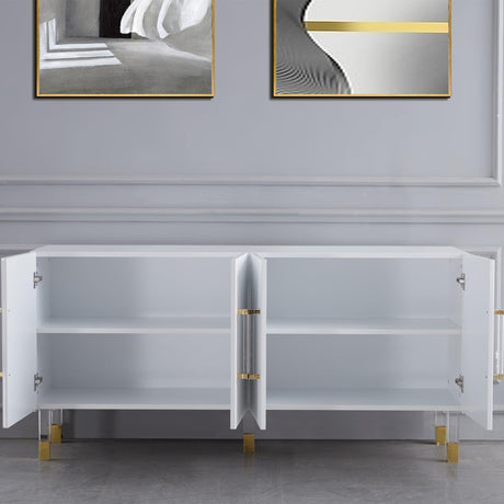 Quinn Contemporary Lacquer Sideboard, with Storage Acrylic/Gold Handles and Legs in White - detail view