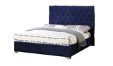 Natasha Velvet Platform Bed, King in Blue - side view
