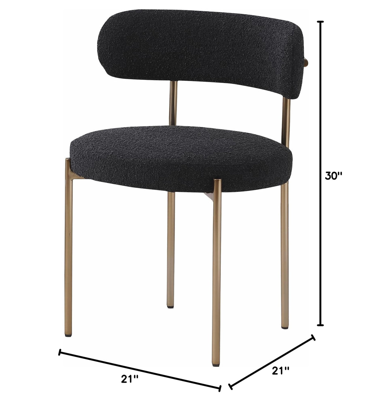 Dobby Contemporary Boucle Fabric Dining Chair with Gold Legs - side view