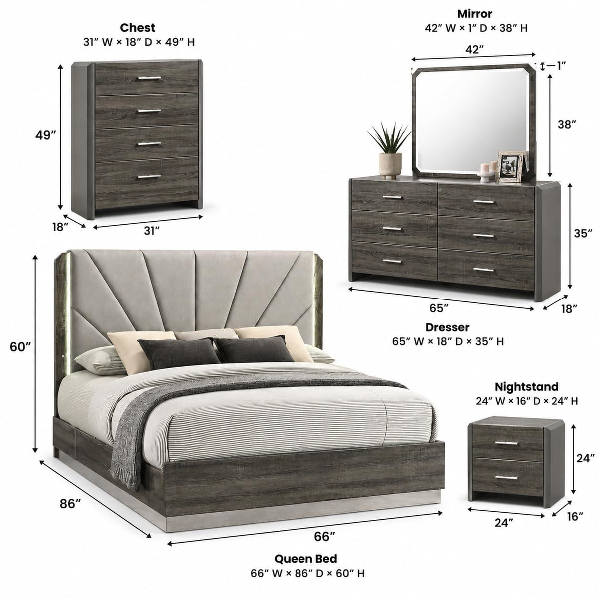 Venice Stone Gray Bedroom Set — Queen & King — product view 10