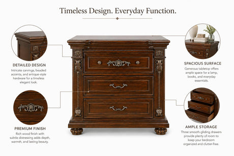Isabella 3-Drawer Wood Nightstand in Cherry Oak — product view 3