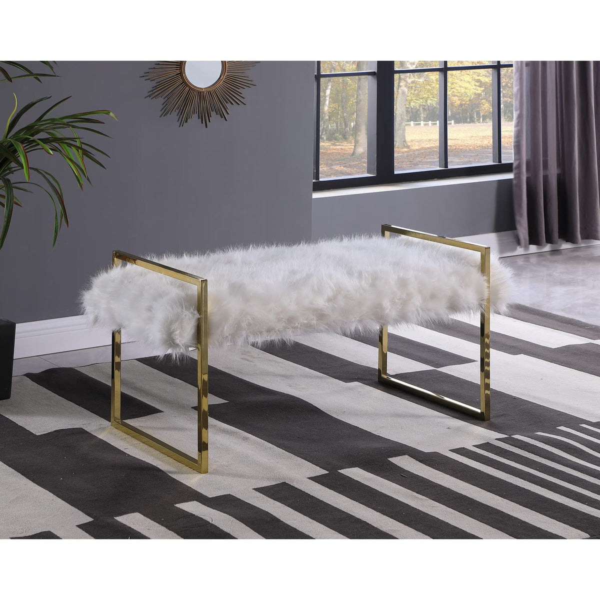 Fur Bench in White - front view