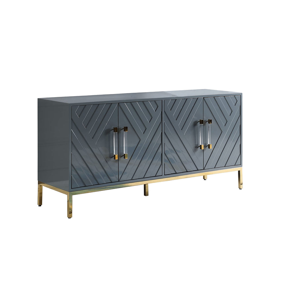 Tamari 64" High Gloss Lacquer Sideboard with Gold Trim Base and Acrylic Handles - Modern Glam in Grey or Navy Blue