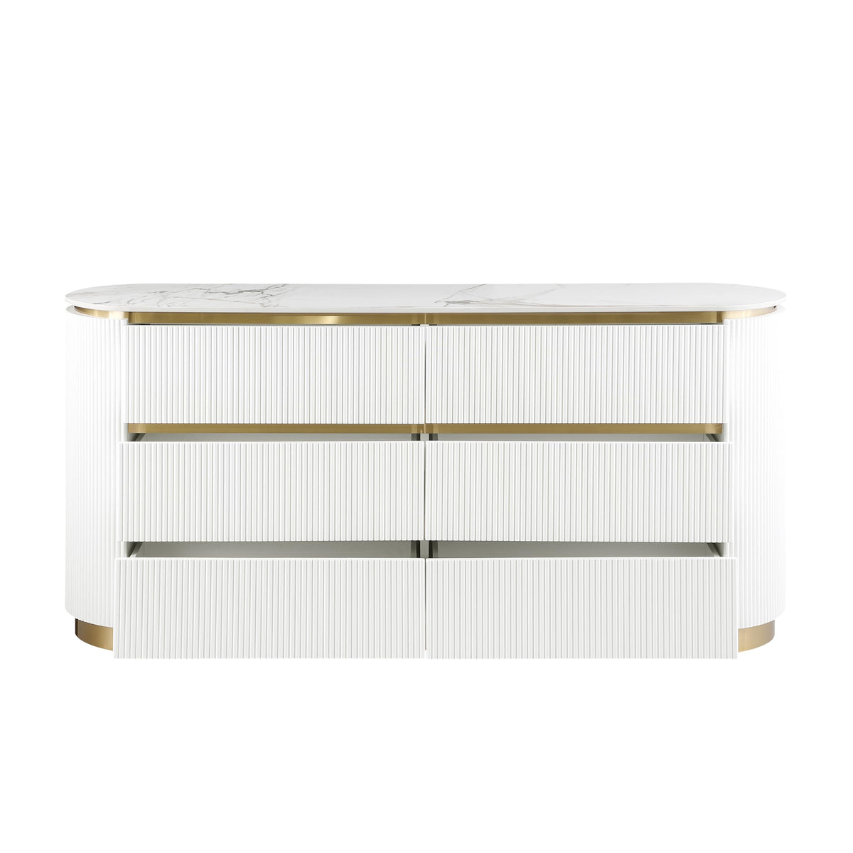 Trandell 65" Wide Modern Glam Faux Marble Top 6-Drawer Dresser - back view