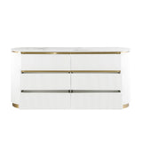 Trandell 65" Wide Modern Glam Faux Marble Top 6-Drawer Dresser - back view