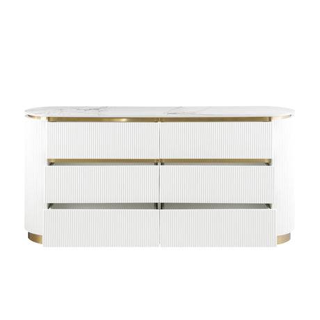 Trandell 65" Wide Modern Glam Faux Marble Top 6-Drawer Dresser - back view