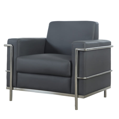 Sherry Faux Leather Armchair with Chrome Frame - Modern Fully Assembled Accent Chair in Light Gray