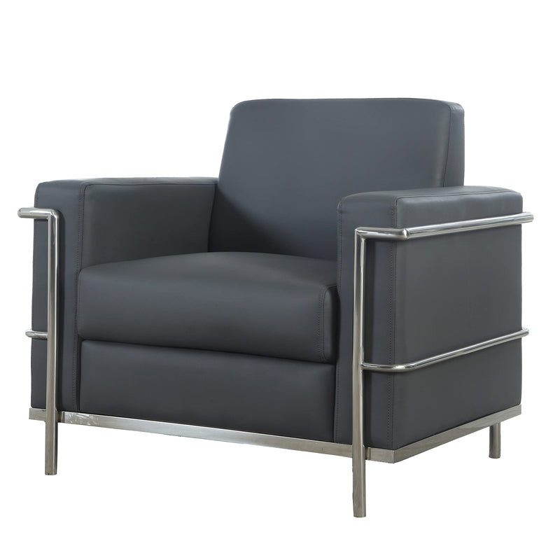 Sherry Faux Leather Armchair with Chrome Frame - Modern Fully Assembled Accent Chair in Light Gray