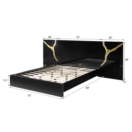 Trevello Modern Lacquered High Gloss California King Bed Frame, Expansive Headboard with Optional… - side view