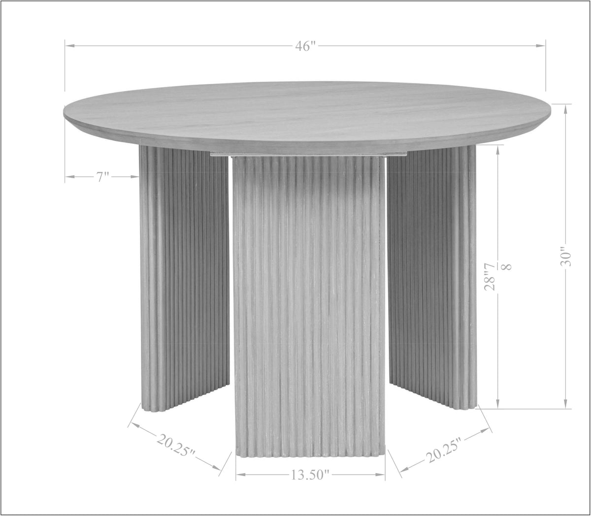 al Ash Veneer Wood Fluted Tripod Base Kitchen Room Furniture Stationary Set (DT256LO5) - front view