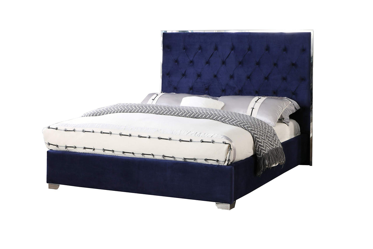 Natasha Velvet Platform Bed, King in Blue - detail view