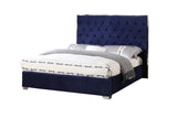 Natasha Velvet Platform Bed, King in Blue - detail view