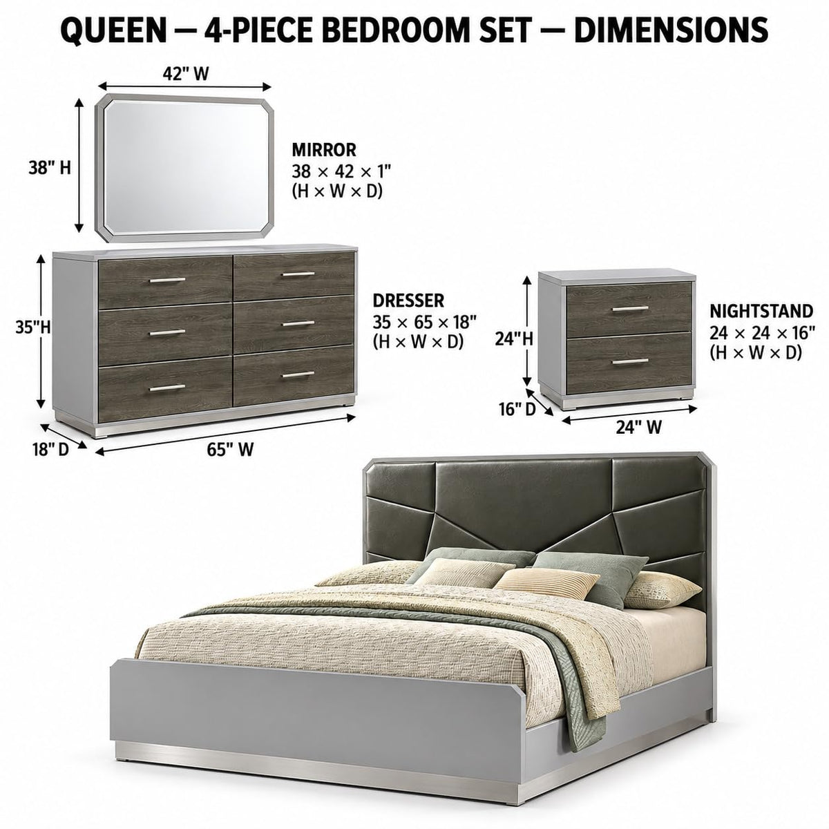 Naples Stone Gray Bedroom Set — Queen & King — product view 9