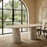 Vyn 78" Modern Oval Dining Table Concrete Tavertine Finish - front view
