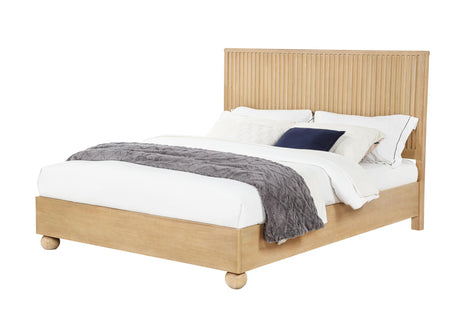Daplen 47" Scandinavian Modern Platform Bed Frame, Eastern King, Vertical Ribbed Design Headboard in Light Oak