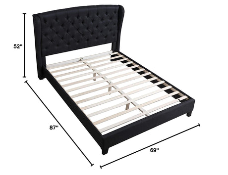 New Tufted with Wingback Platform Bed Black Queen - front view