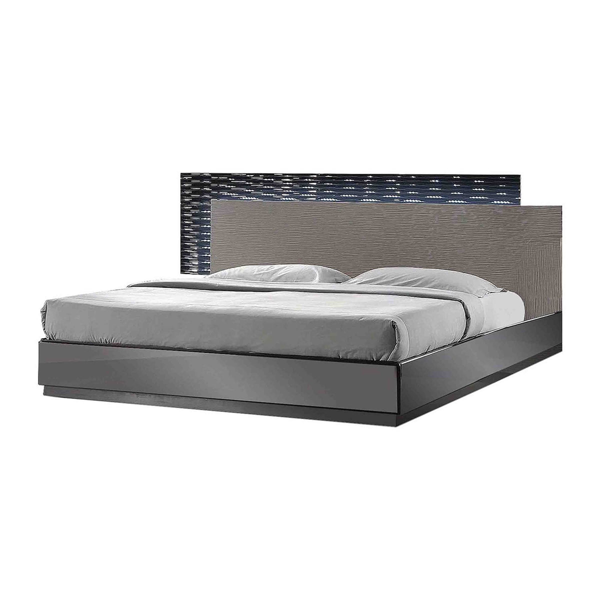 Romania LED Platform Bed in Black Lacquer and Zebra Gray