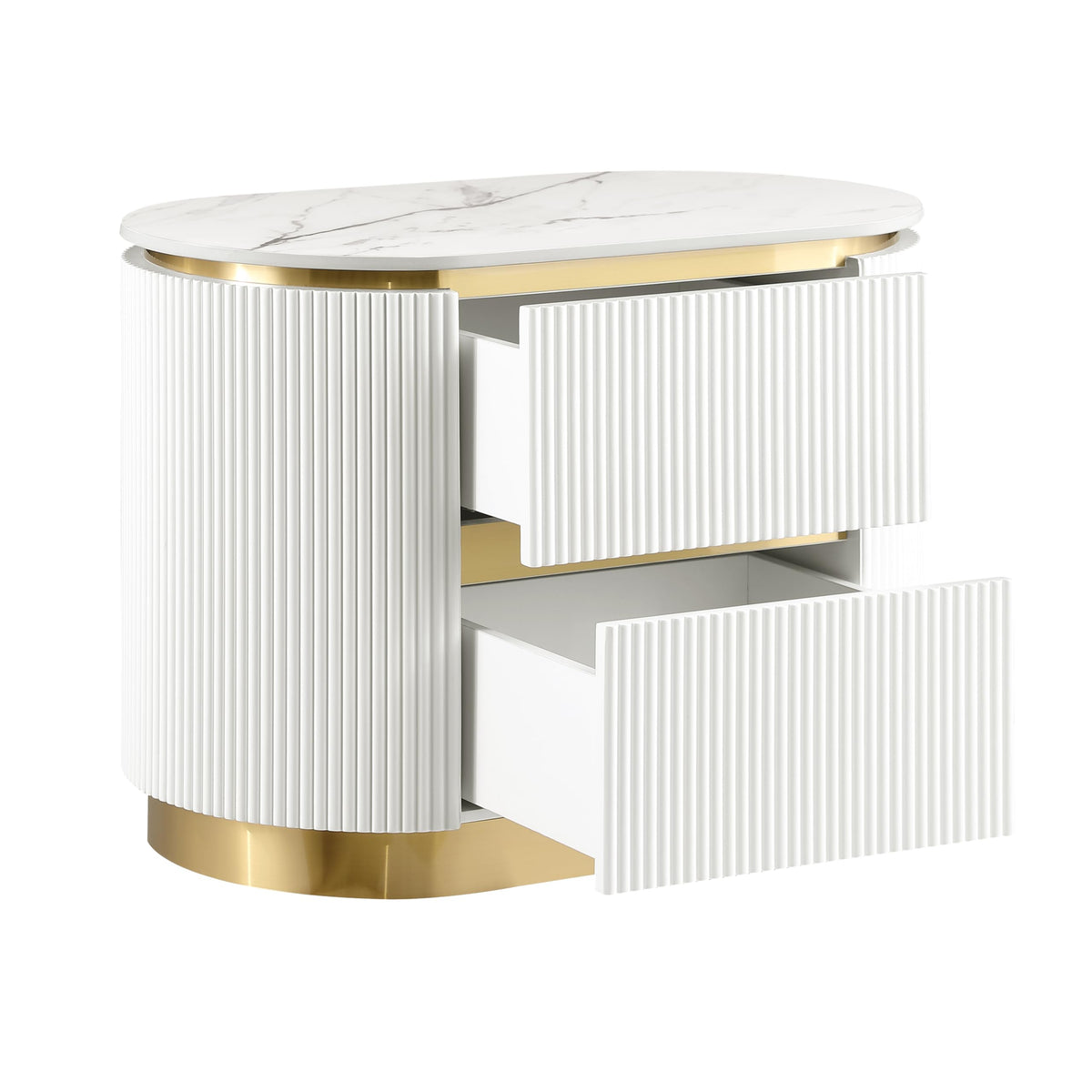 Trandell 22" High Modern Glam Faux Marble Top Nightstand - room setting