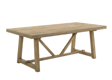 Malibu 84" Rectangle Transitional Dining Table with Wood Grain Top, Trestle Base and Diagonal Support Beams in Kepler…