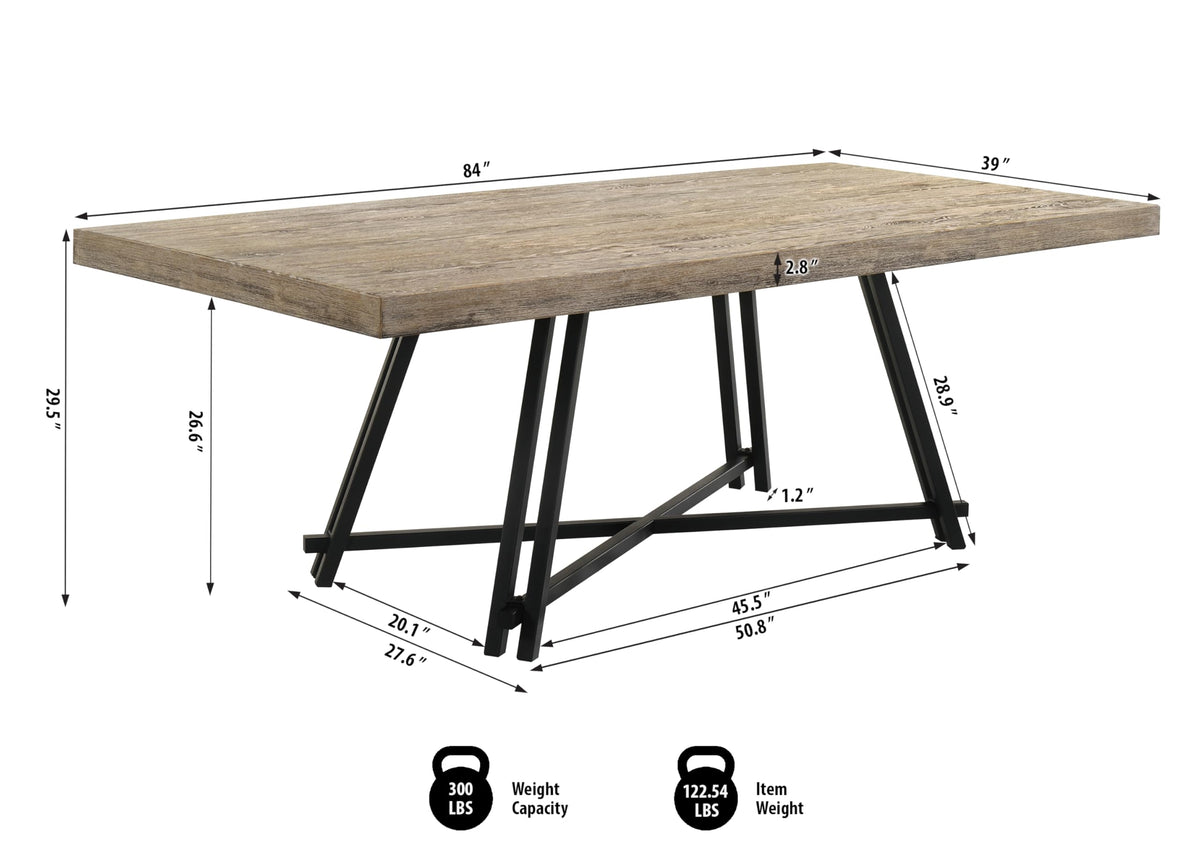 Manhattan 7-Piece Transitional Rectangle Dining Set, Dining Room Furniture in White Oak/ Black - side view