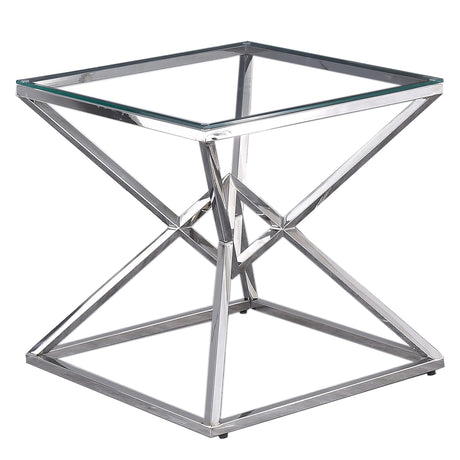 Emerson 22" Side Table, Clear Glass Top in Silver