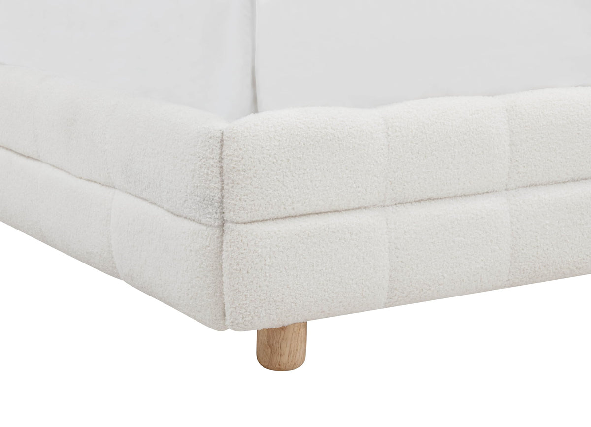 Ctalon Queen Fleece Upholstered Bed Frame, Low Profile in Cream - front view