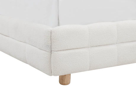 Ctalon Queen Fleece Upholstered Bed Frame, Low Profile in Cream - front view