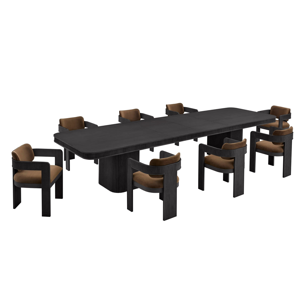 Dinsmore 160" Mid Century Modern Fluted Rectangle Dining Table - side view