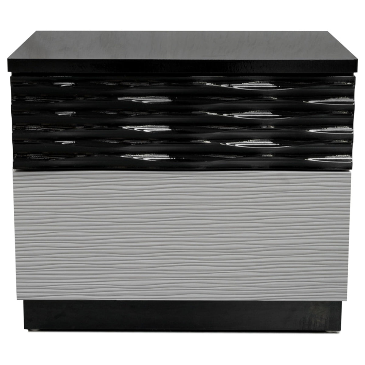 Romania 18" Modern 2-Drawer Bedroom Nightstand with Black Lacquered Frame, Geometric Top Drawer… - side view