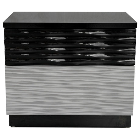 Romania 18" Modern 2-Drawer Bedroom Nightstand with Black Lacquered Frame, Geometric Top Drawer… - side view