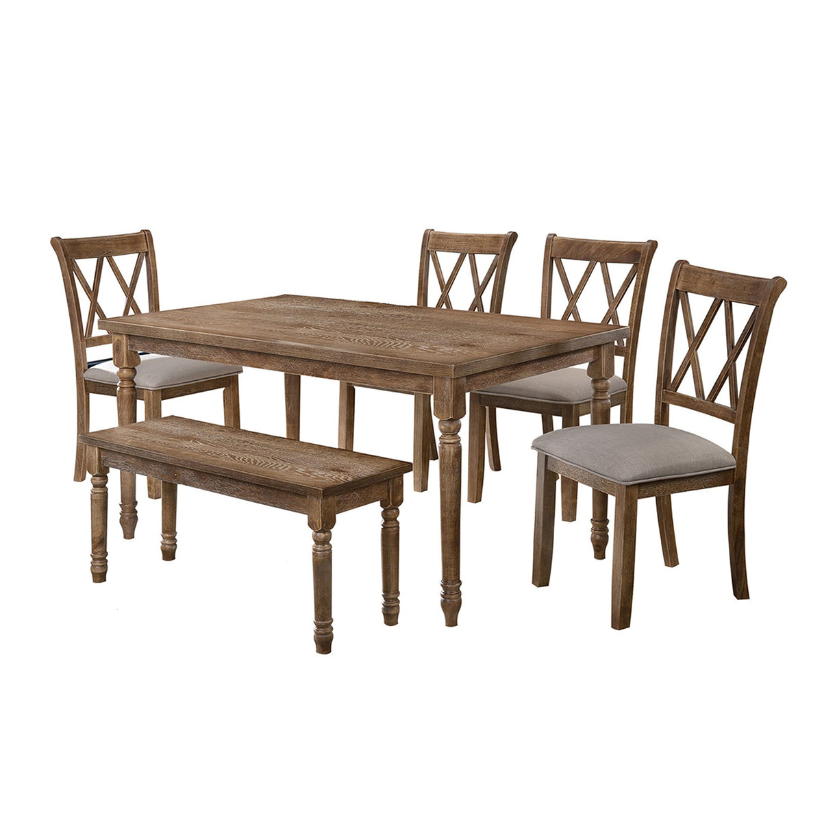 Paige Transitional Wood Frame 6 Pcs Dining Set with Bench in Natural Oak - front view