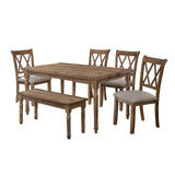 Paige Transitional Wood Frame 6 Pcs Dining Set with Bench in Natural Oak - front view