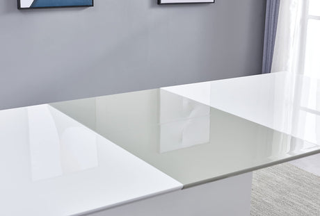 Alaskan Extendable High Gloss Wood Dining Table in White/Gray - front view