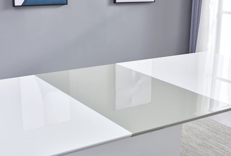 Alaskan Extendable High Gloss Wood Dining Table in White/Gray