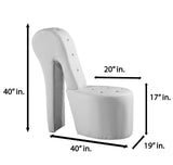 High Heel Faux Leather Shoe Chair with Crystal Studs in White - side view