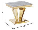 Chihiro Contemporary Grey Square Stone End Table in Gold - side view