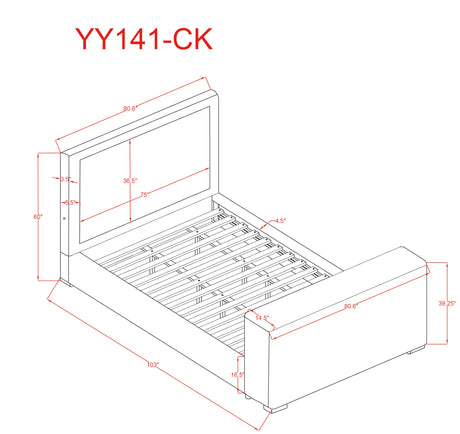 Yureya Upholstered Modern Platform Bed Frame with Hidden TV Lift Storage, California King… - side view