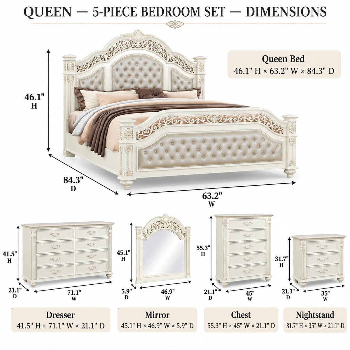 Marya White Bedroom Set — Queen — product view 6