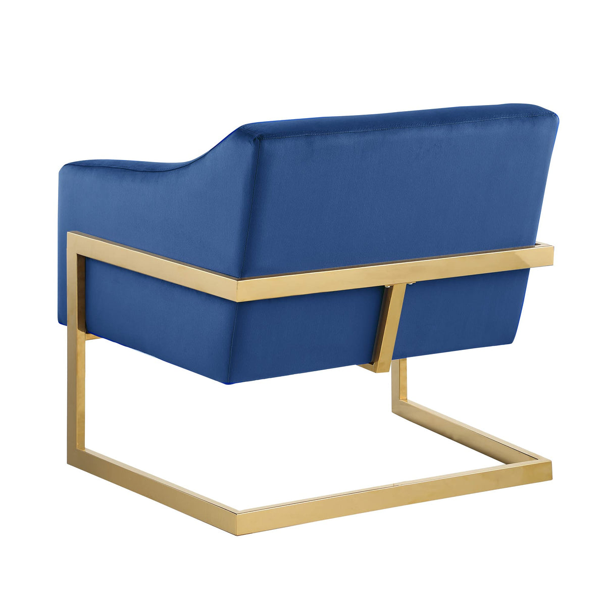 Contemporary Velvet Club Chair in Navy Blue - angle view