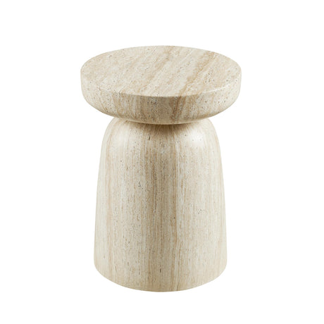 Vyn 14" Modern Round Side Table Concrete Tavertine Finish - detail view