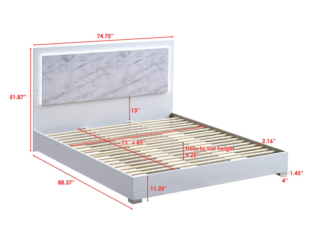 Luna 88.5" California King Bed Frame, White Lacquered Gloss - side view