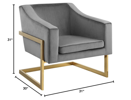 Contemporary Velvet Club Chair in Grey - side view